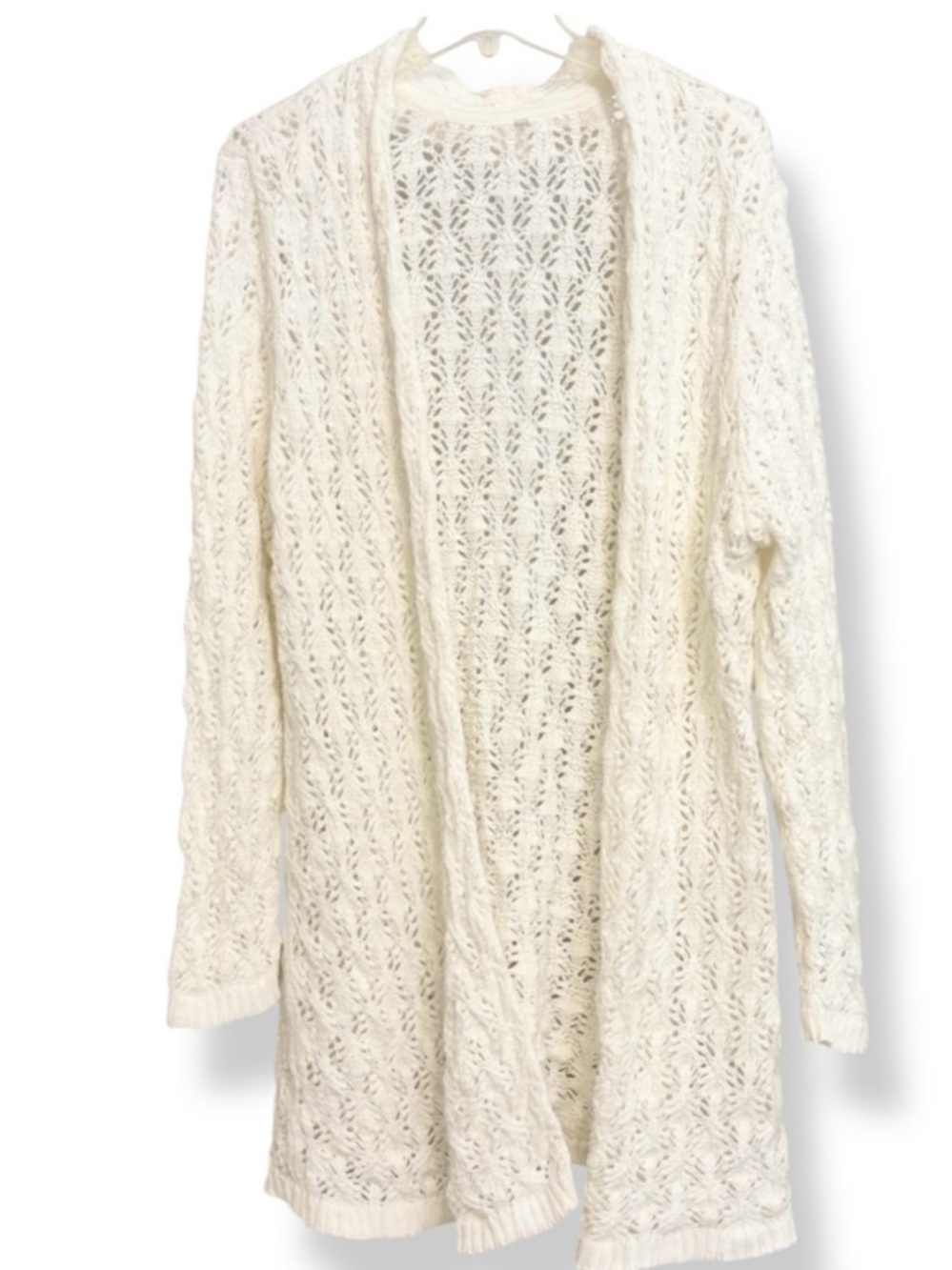 Leo & Nicole White Pointelle Open Front Longline Cardigan XXL